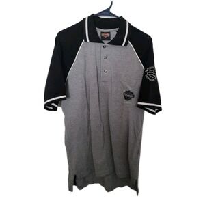 Harley Davidson Polo Shirt Mens Medium Gray Black Embroidered Motorcycle Logo